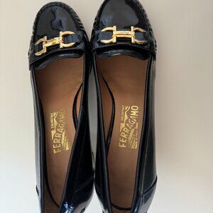 FERRAGAMO BLACK PATENT PUMPS